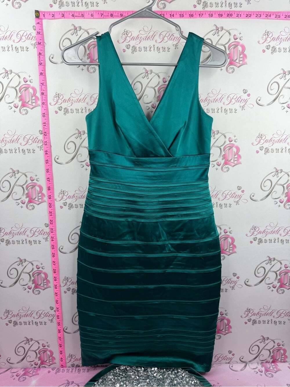 Calvin Klein dress bodycon sexy shiny Teal V-Neck Bandage Midi Dress